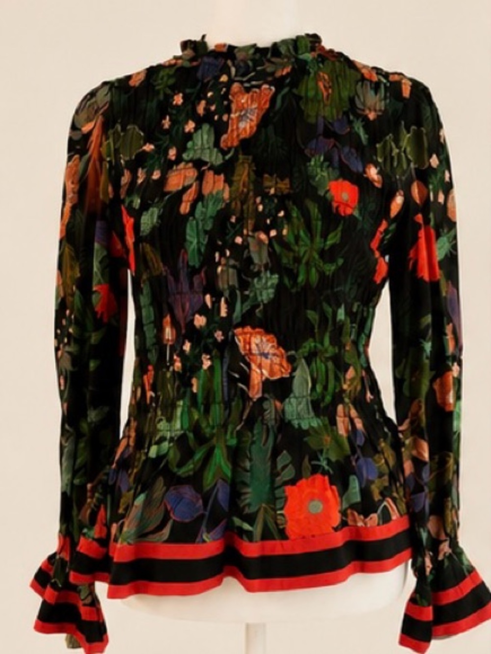 Celina Moon Smocked Floral Peplum Blouse - Medium
